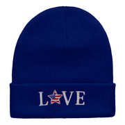 Love USA Logo Phrase Embroidered Long Knitted Beanie