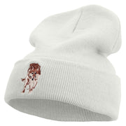 Wild Wolf Embroidered 12 Inch Long Knitted Beanie - White OSFM