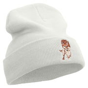 Wild Wolf Embroidered 12 Inch Long Knitted Beanie - White OSFM