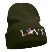 Love USA Logo Phrase Embroidered Long Knitted Beanie