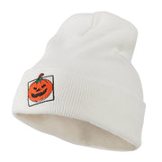 Halloween Jack o Lantern with a Square Box Embroidered Long Beanie