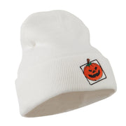 Halloween Jack o Lantern with a Square Box Embroidered Long Beanie