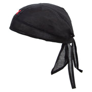 Simple Fish Icon Embroidered Cotton Poplin Biker Style Head Wrap - Black OSFM