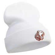 Angry Grizzly Embroidered 12 Inch Long Knitted Beanie - White OSFM