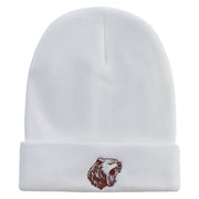 Angry Grizzly Embroidered 12 Inch Long Knitted Beanie - White OSFM