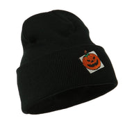 Halloween Jack o Lantern with a Square Box Embroidered Long Beanie