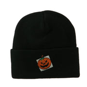 Halloween Jack o Lantern with a Square Box Embroidered Long Beanie