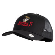 United States Marines Semper Fi Emblem Embroidered 6 Panel Structured Cotton Twill Mesh Cap Made in USA - Black OSFM