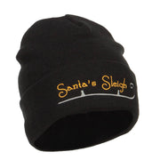 Santa's Sleigh Embroidered Long Beanie