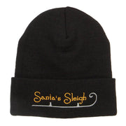 Santa's Sleigh Embroidered Long Beanie