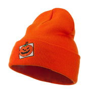 Halloween Jack o Lantern with a Square Box Embroidered Long Beanie