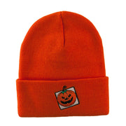 Halloween Jack o Lantern with a Square Box Embroidered Long Beanie