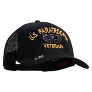 Licensed U.S Paratrooper Veteran Embroidered Solid Cotton Twill Mesh Prostyle Cap - Black OSFM