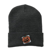 Halloween Jack o Lantern with a Square Box Embroidered Long Beanie