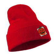 Halloween Jack o Lantern with a Square Box Embroidered Long Beanie