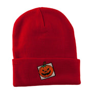 Halloween Jack o Lantern with a Square Box Embroidered Long Beanie