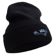 OH Whale Embroidered 12 inch Acrylic Blank Cuff Long Beanie - Black OSFM