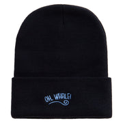 OH Whale Embroidered 12 inch Acrylic Blank Cuff Long Beanie - Black OSFM