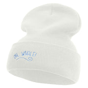 OH Whale Embroidered 12 inch Acrylic Blank Cuff Long Beanie - White OSFM