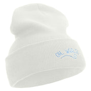 OH Whale Embroidered 12 inch Acrylic Blank Cuff Long Beanie - White OSFM