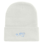 OH Whale Embroidered 12 inch Acrylic Blank Cuff Long Beanie - White OSFM