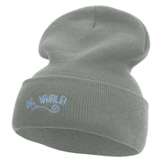 OH Whale Embroidered 12 inch Acrylic Blank Cuff Long Beanie - Grey OSFM