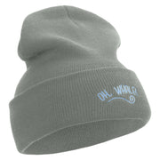 OH Whale Embroidered 12 inch Acrylic Blank Cuff Long Beanie - Grey OSFM