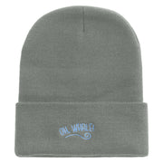 OH Whale Embroidered 12 inch Acrylic Blank Cuff Long Beanie - Grey OSFM