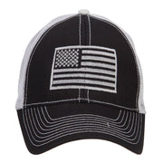 Silver American Flag Embroidered Trucker Cap