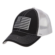 Silver American Flag Embroidered Trucker Cap