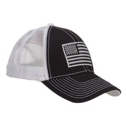 Silver American Flag Embroidered Trucker Cap