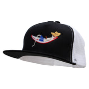 The Man on the Chaise Lounge Embroidered Flat Bill Snapback Trucker Cap - Black-White OSFM