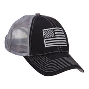 Silver American Flag Embroidered Trucker Cap