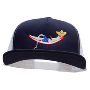 The Man on the Chaise Lounge Embroidered Flat Bill Snapback Trucker Cap - Navy-White OSFM