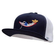 The Man on the Chaise Lounge Embroidered Flat Bill Snapback Trucker Cap - Navy-White OSFM