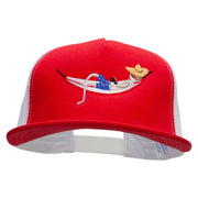 The Man on the Chaise Lounge Embroidered Flat Bill Snapback Trucker Cap - Red-White OSFM