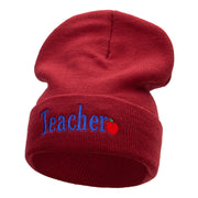 Teacher Word Phrase Embroidered Long Knitted Beanie