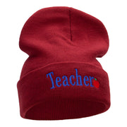 Teacher Word Phrase Embroidered Long Knitted Beanie