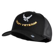 USAF Veteran Embroidered Solid Cotton Twill Mesh Cap - Black OSFM
