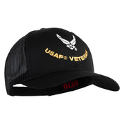 USAF Veteran Embroidered Solid Cotton Twill Mesh Cap - Black OSFM