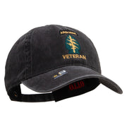 Licensed 1st Special Forces Command Veteran Embroidered Washed Solid Pigment Dyed Cotton Twill Brass Buckle Cap - Black OSFM