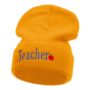 Teacher Word Phrase Embroidered Long Knitted Beanie