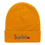 Teacher Word Phrase Embroidered Long Knitted Beanie