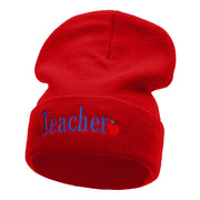 Teacher Word Phrase Embroidered Long Knitted Beanie