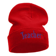 Teacher Word Phrase Embroidered Long Knitted Beanie