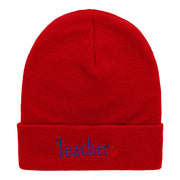 Teacher Word Phrase Embroidered Long Knitted Beanie