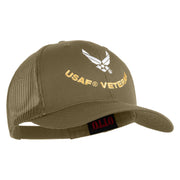 USAF Veteran Embroidered Solid Cotton Twill Mesh Cap - Khaki OSFM