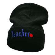 Teacher Word Phrase Embroidered Long Knitted Beanie