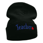 Teacher Word Phrase Embroidered Long Knitted Beanie