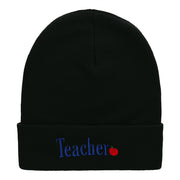 Teacher Word Phrase Embroidered Long Knitted Beanie